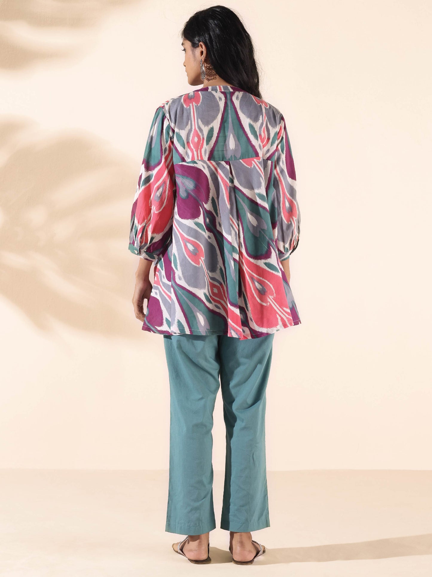 trueBrowns Green Cotton Ikat Flared Co-ord Set - Distacart