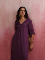 Thumbnail for trueBrowns Purple Modal Pleated Kurta Set - Distacart