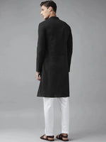 Thumbnail for Fabmade Men Z-Black Cotton Linen Kurta Pyjama