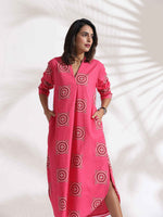 Thumbnail for trueBrowns Pink Cotton Print A-line Dress