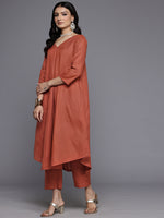 Thumbnail for Varanga Women Orange Solid A-Line Kurta Paired With Tonal Bottom - Distacart