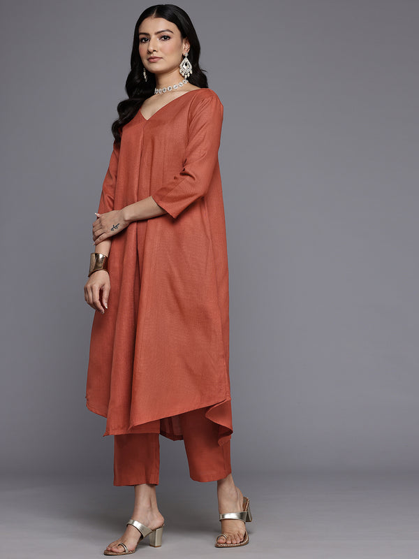 Varanga Women Orange Solid A-Line Kurta Paired With Tonal Bottom - Distacart