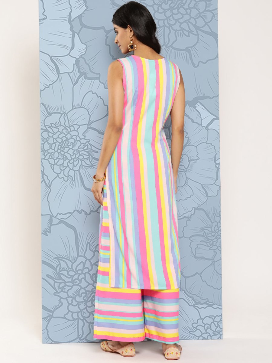 Ahalyaa Striped Empire Gotta Patti Kurta With Palazzos - Distacart