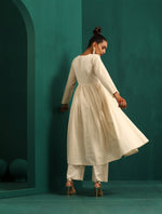 Thumbnail for trueBrowns Ivory Tonal Cotton Anarkali Kurta Pant Set - Distacart