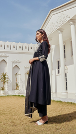 Thumbnail for BulBul Abhilasha Cotton Black Kurta Set with Dupatta