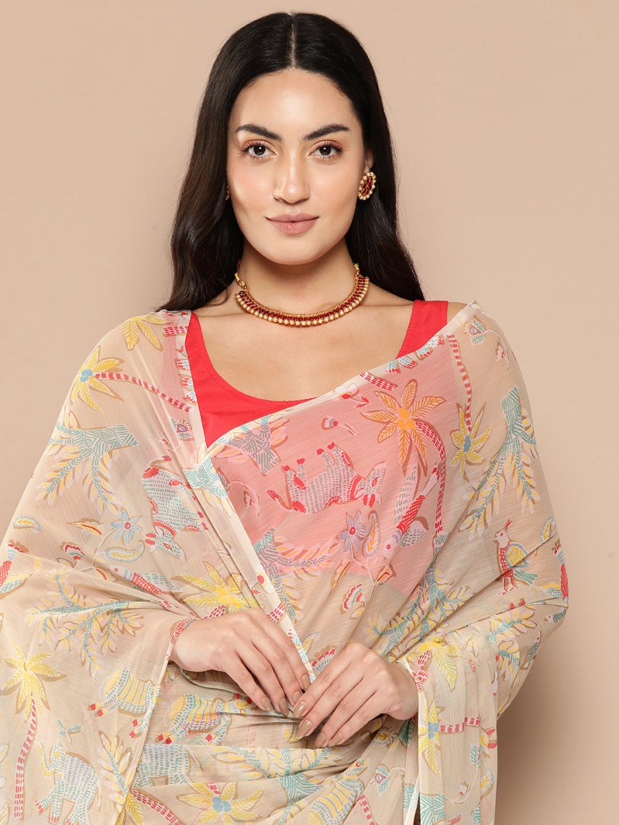 Ahalyaa Floral Printed Poly Chiffon Saree - Distacart