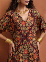 Thumbnail for trueBrowns Brown Floral Print Kaftan Kurta Set - Distacart