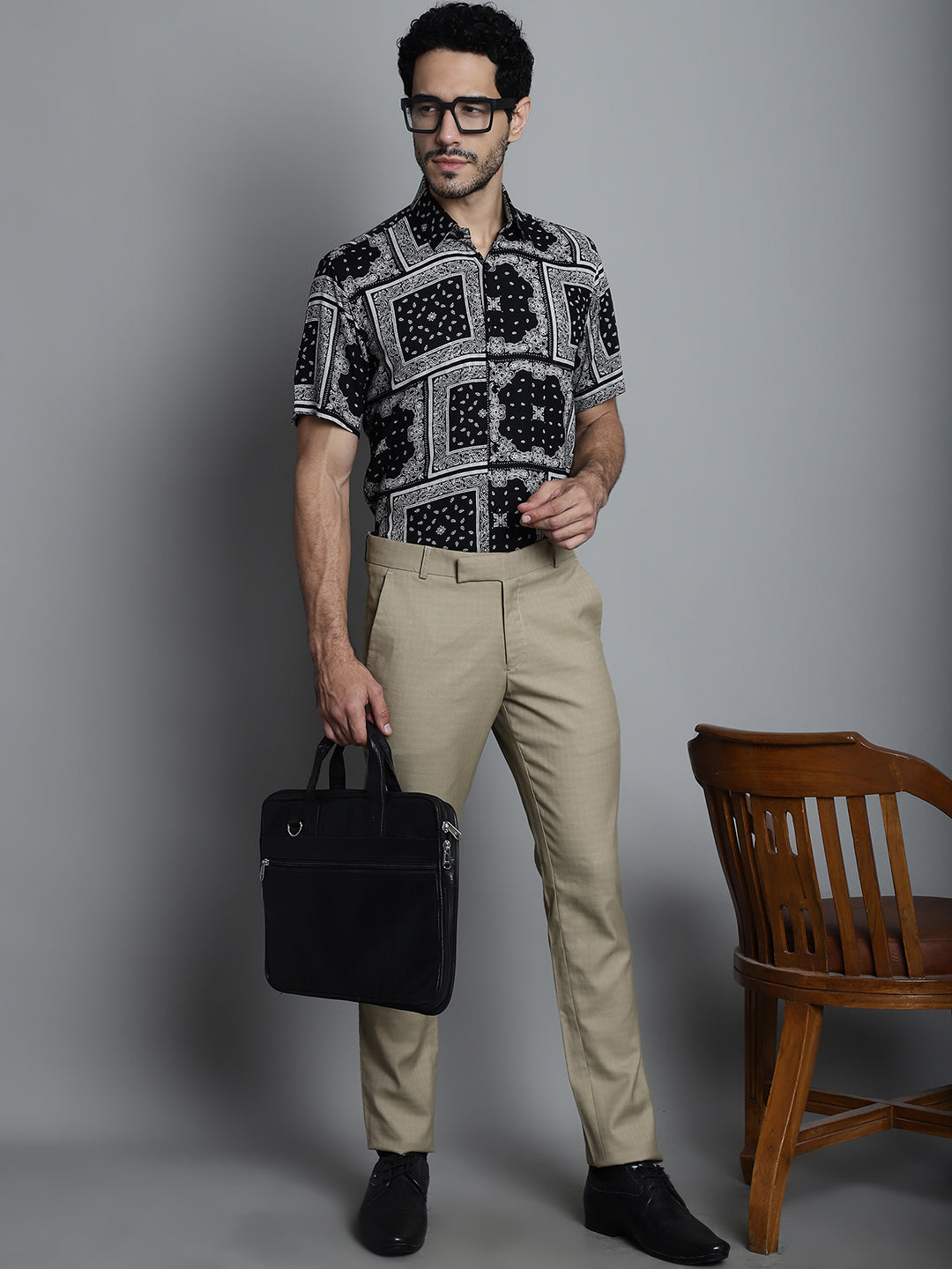Jainish Men's Paisley Printed Formal Shirts - Black - Distacart