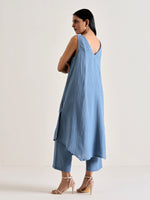 Thumbnail for trueBrowns Light Blue Sleeveless Flared Kurta Pant Set - Distacart