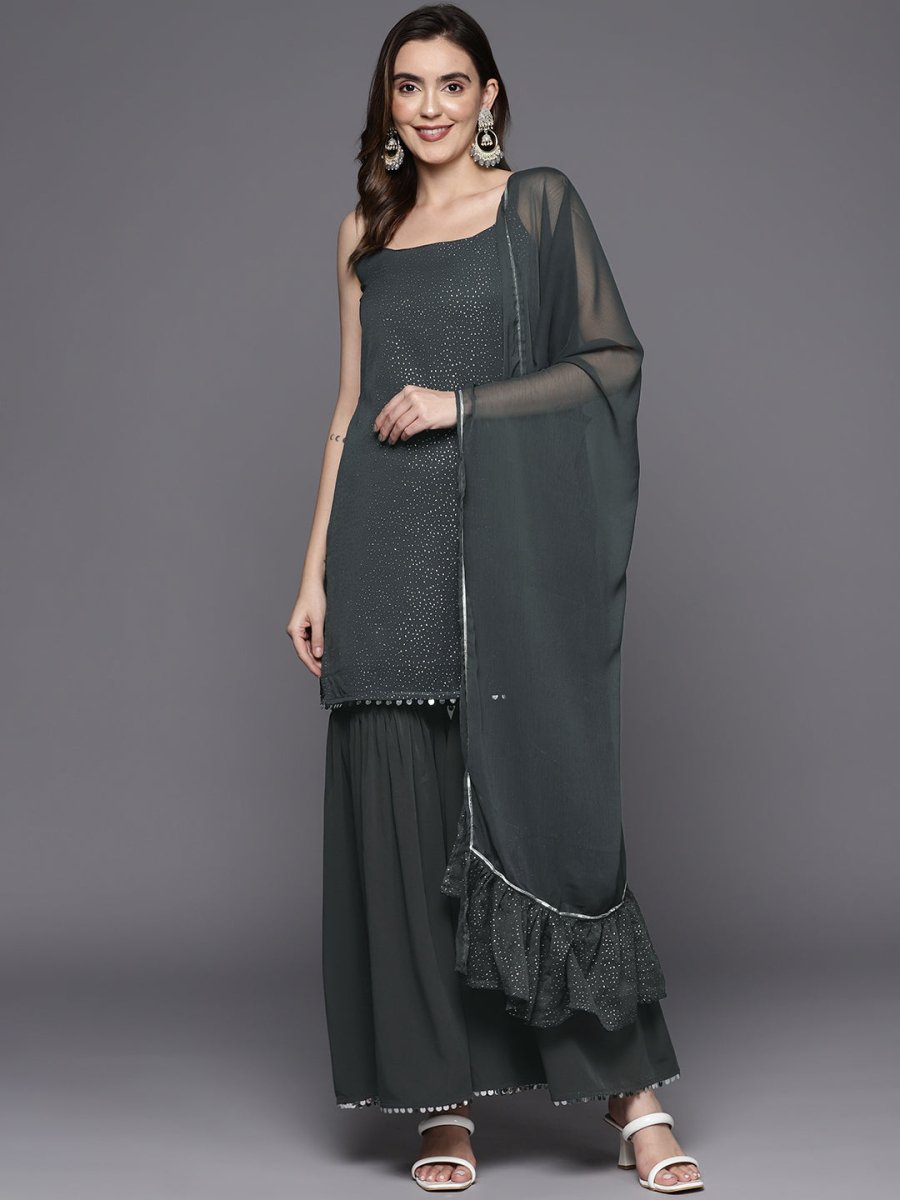 Ahalyaa Printed Regular Gotta Patti Kurti With Sharara & Dupatta - Distacart