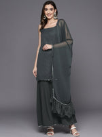 Thumbnail for Ahalyaa Printed Regular Gotta Patti Kurti With Sharara & Dupatta - Distacart