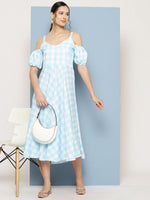 Thumbnail for Ahalyaa Checked Cold-Shoulder Sleeves Midi Empire Ethnic Dress - Distacart