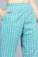 Thumbnail for Ahika Turquoise Blue Cotton Ethnic Motifs Print Suit Set