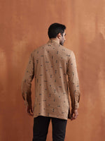 Thumbnail for trueBrowns Men's Brown Printed Short Kurta