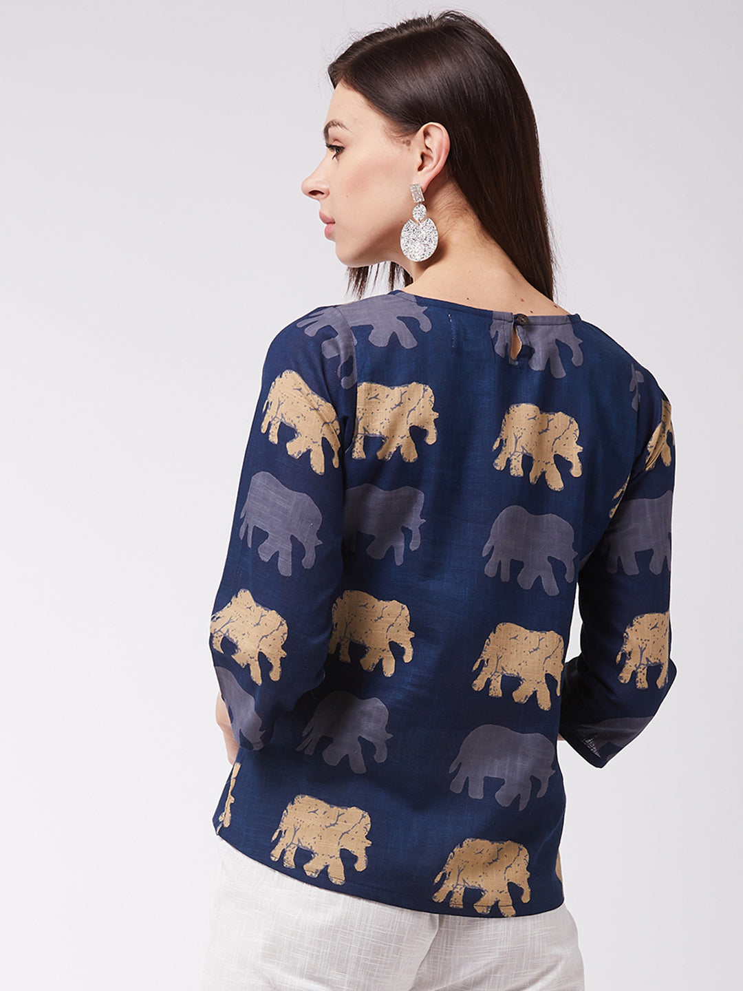 InWeave Elephant Print Blue Top