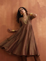 Thumbnail for trueBrowns Bronze Tissue Flared Anarkali Kurta Set