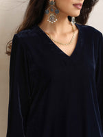 Thumbnail for trueBrowns Blue Velvet Kurta Co-ord Set