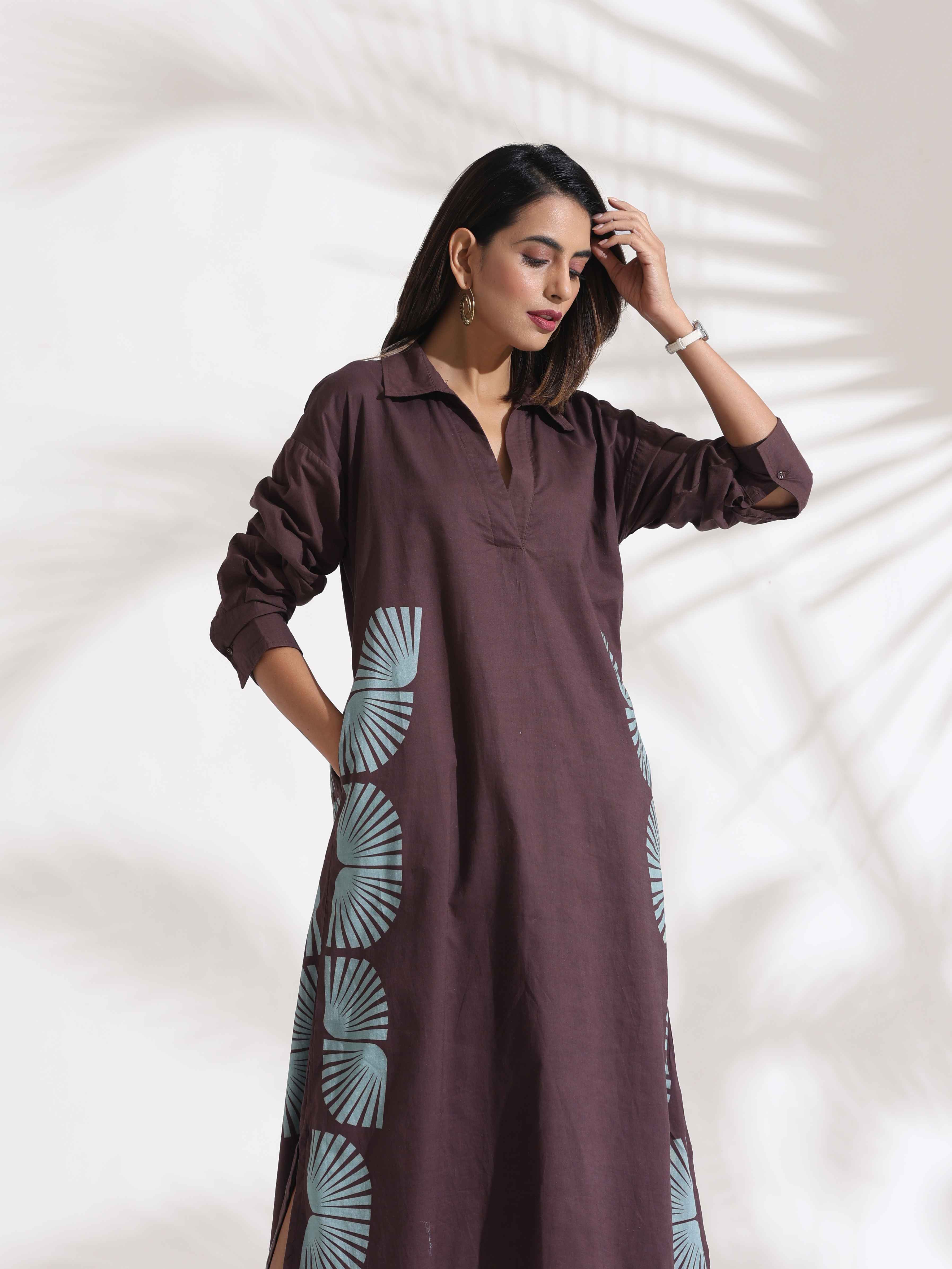 trueBrowns Cola Cotton Print A-line Dress