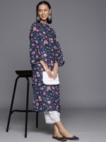 Thumbnail for Varanga Women Blue Floral Printed Straight Kurta With Flared Sleeves - Distacart