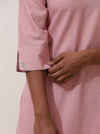 Thumbnail for trueBrowns Pink Cotton Linen Kurta Co-Ord Set