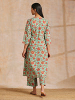 Thumbnail for trueBrowns Seafoam Green Overall Floral Block Print Cotton Angrakha Pant Set - Distacart