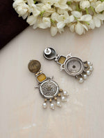 Thumbnail for trueBrowns Silver Gold Tone Meenakari Pearl Drop Earrings - Distacart