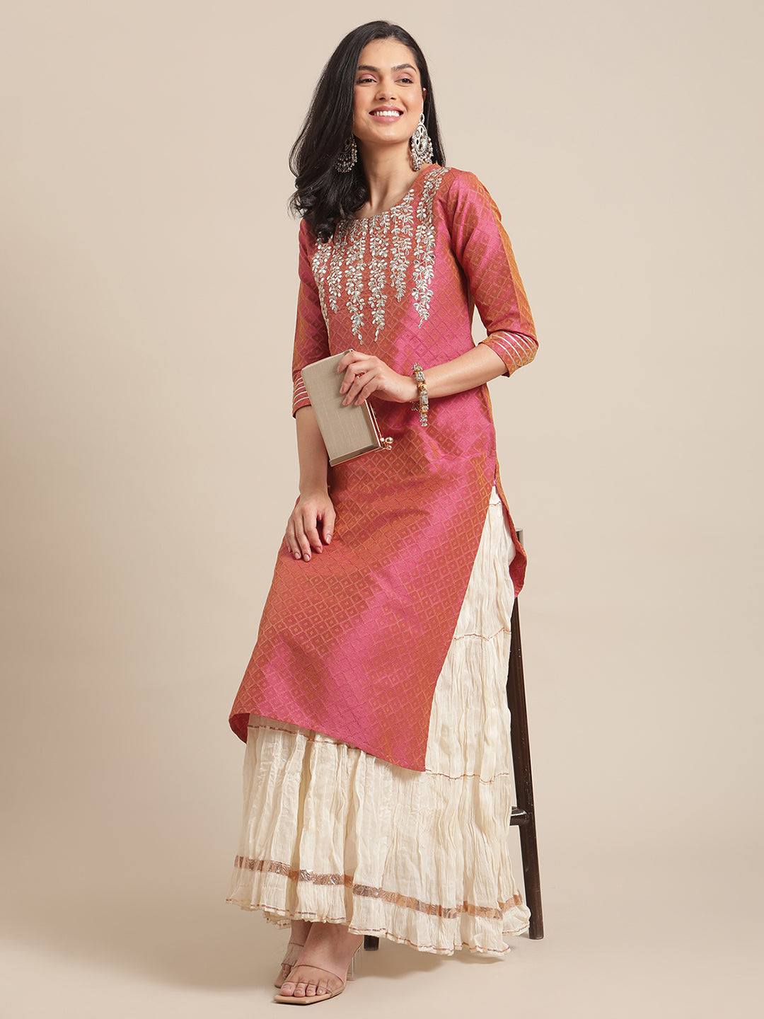 Varanga Women Gota Patti Embroidered Dual Tone Dobby Kurta - Distacart