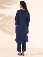 Thumbnail for trueBrowns Blue Cotton Dobby Kurta Pant Set - Distacart