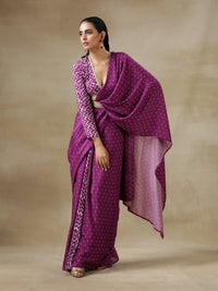 Thumbnail for trueBrowns Purple Bandhani Printed Silk Full Sleeve Blouse - Distacart