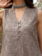 Thumbnail for trueBrowns Grey Cotton Embroidered S/L Kurta Set