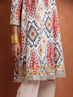 Thumbnail for trueBrowns Off White Ikat Print Anarkali Kurta Co-ord Set