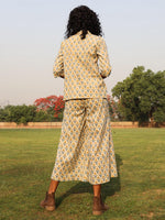 Thumbnail for trueBrowns Light Sage Cotton Block Print Lapel Shirt Co-Ord Set - Distacart