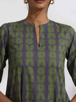 Thumbnail for trueBrowns Grey Cotton Print Highlow Kurta Set