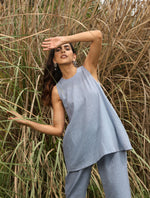Thumbnail for trueBrowns Blue Cotton Sleeveless Co-ord Set - Distacart