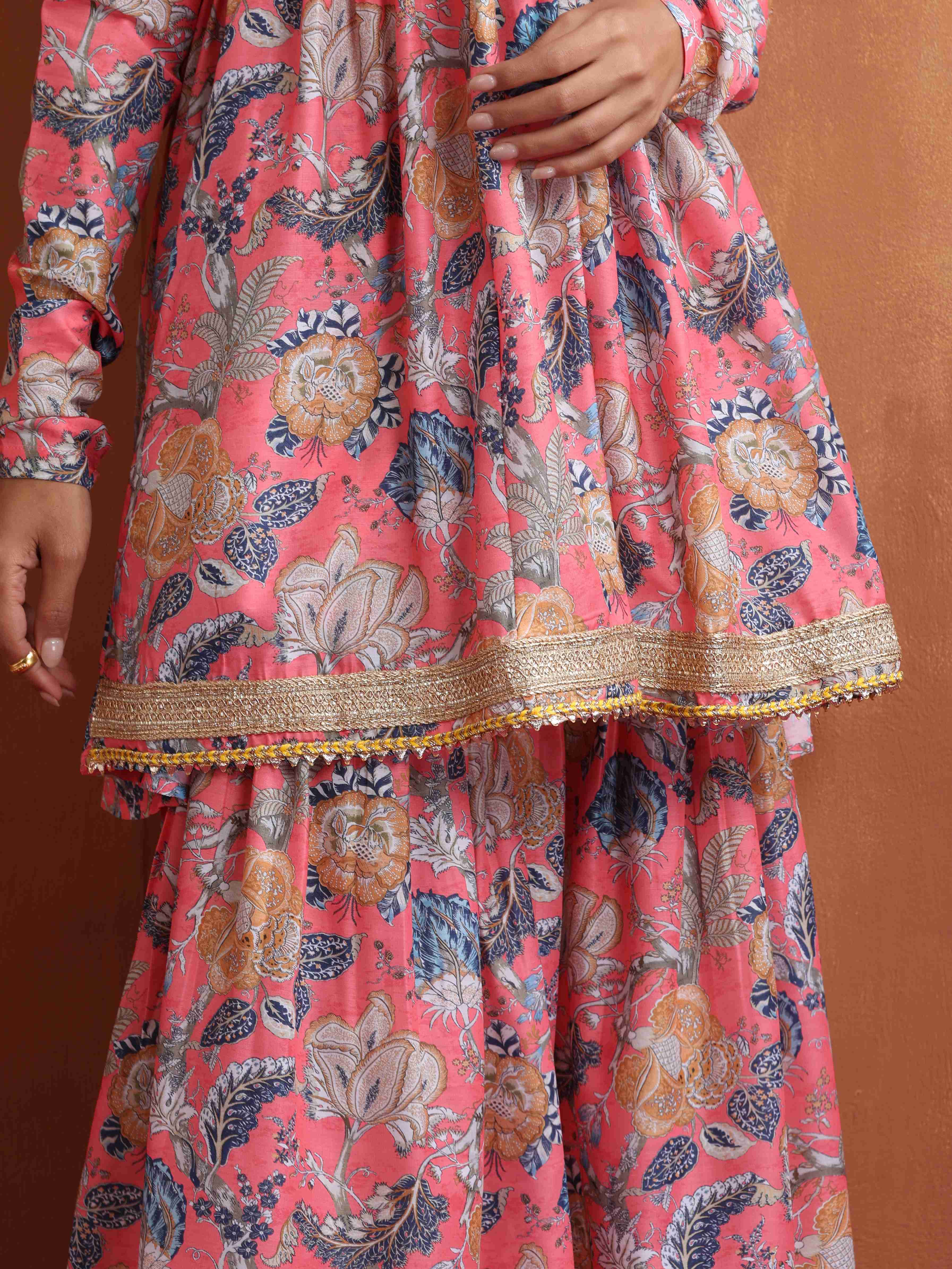 trueBrowns Orange Print Sharara Set - Distacart