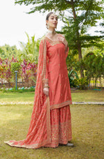 Thumbnail for Teeya Creation Orange Color Chinon Silk Heavy Embroidery Work Fully Stitched Salwar Suit - Distacart