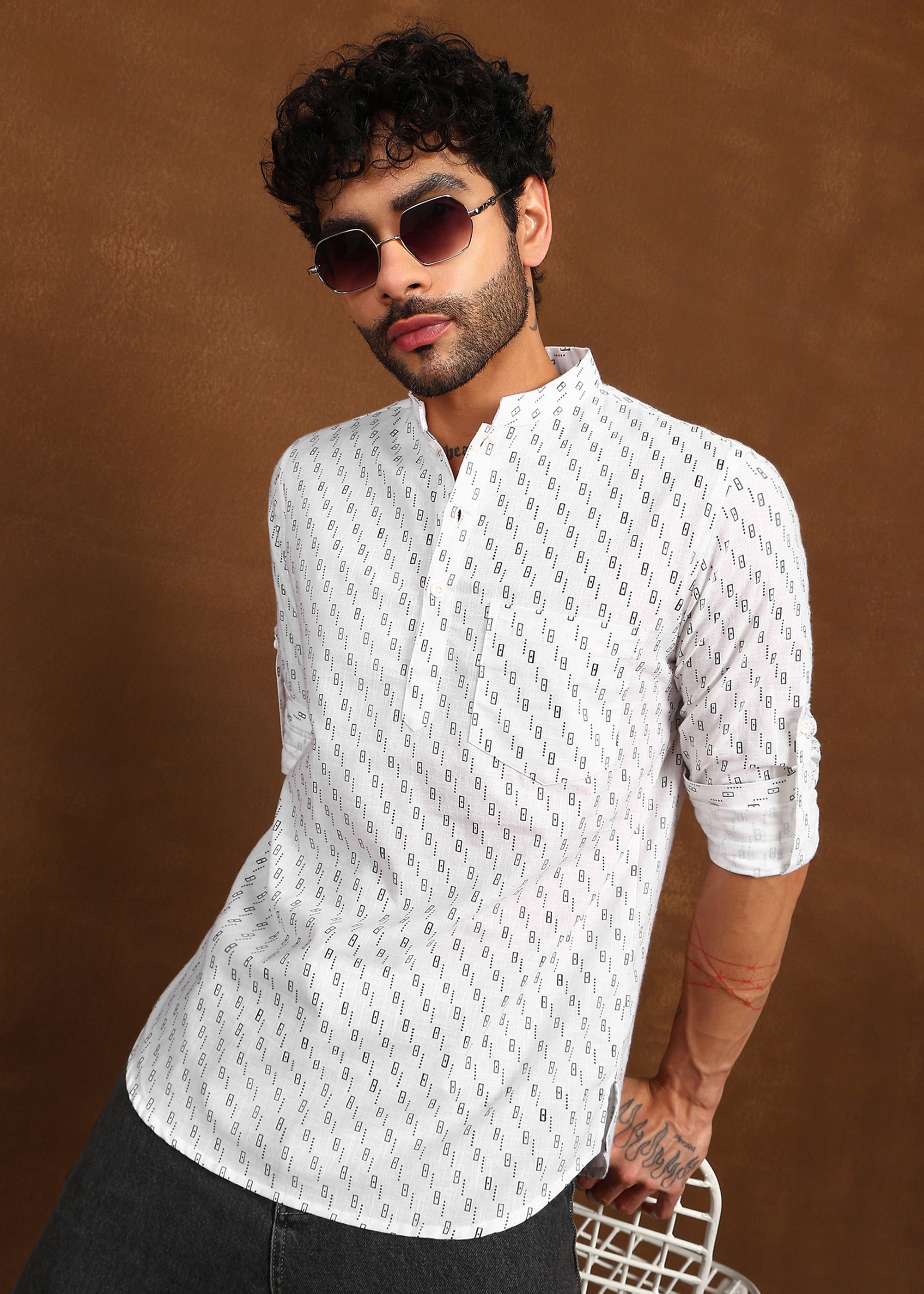 Fabmade Ivory Glyph Kurta Shirt - Distacart