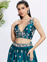 Thumbnail for House of Panchhi Olive Pure Georgette Sequins And Thread Embroidery Lehenga Choli & Dupatta - Distacart