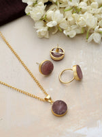 Thumbnail for trueBrowns Gold Tone Pink Stone Pendant Set - Distacart
