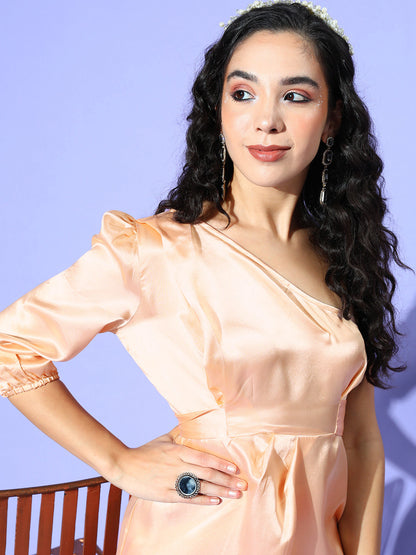 InWeave One Shoulder Satin Top In Peach Colour - Distacart
