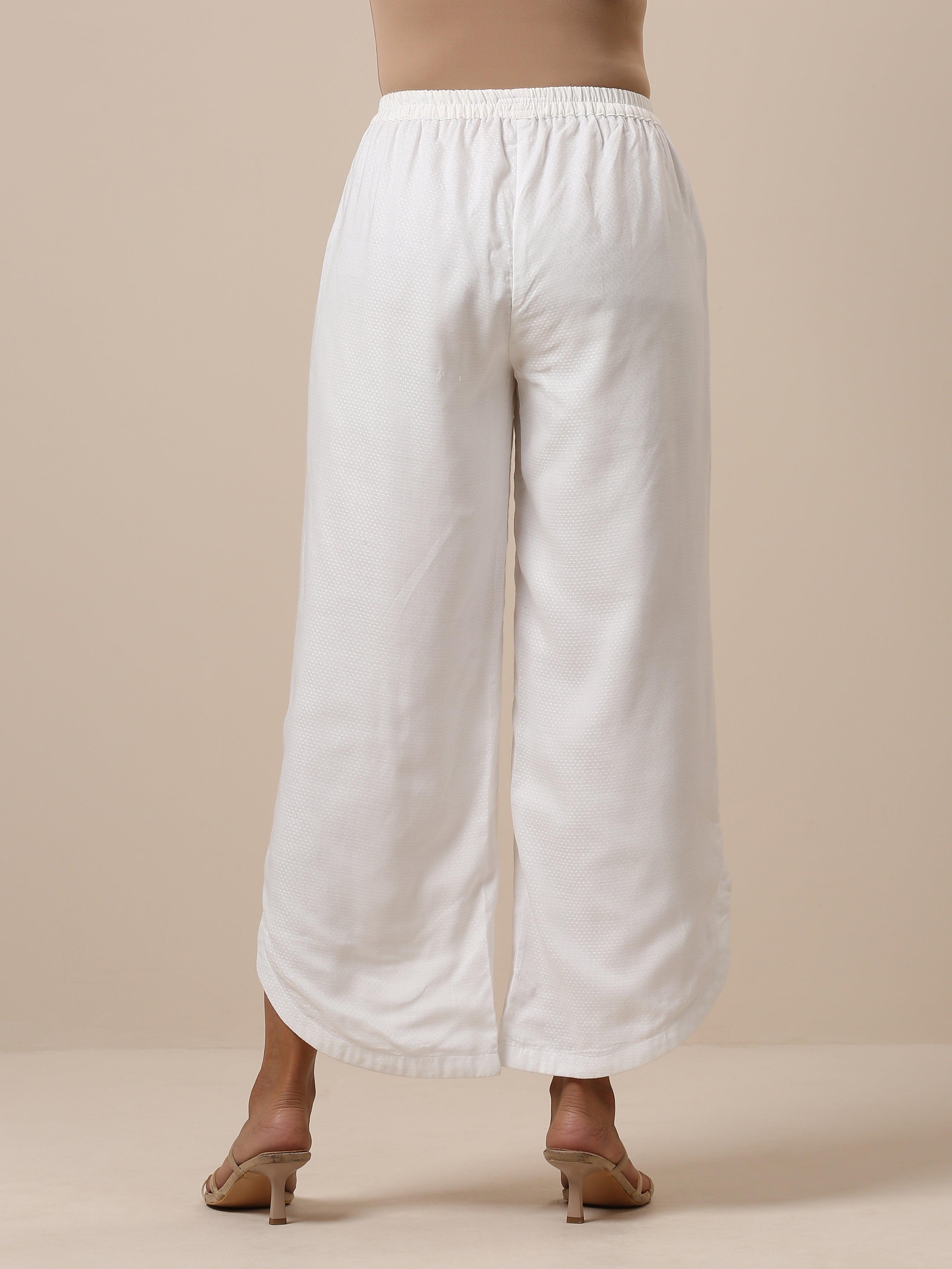 trueBrowns Cotton White Textured Curve Pant - Distacart