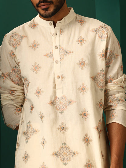 trueBrowns Men's Ivory Peach Cotton Kurta - Distacart