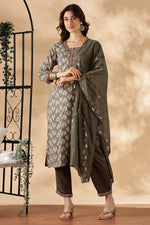 Thumbnail for BulBul Shamaira Printed Grey Rayon Salwar Suit
