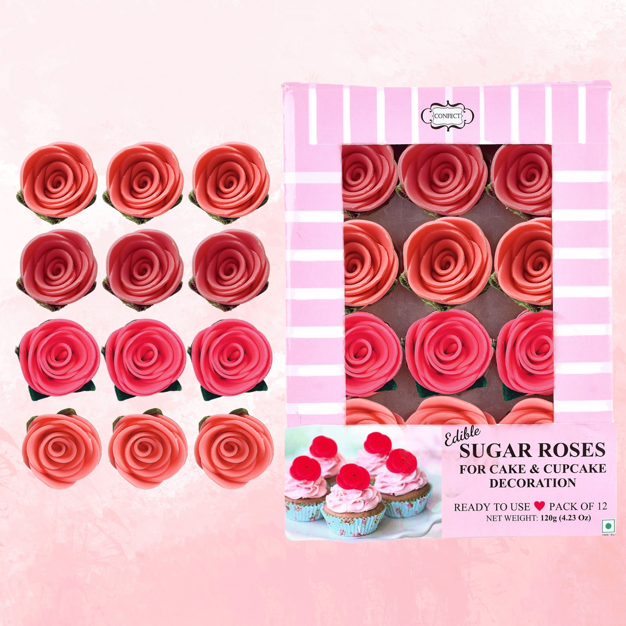 confect sugar roses topper sugar roses for cake decorations cupcakes doughnut edible toppers ombre 1 pack of 12