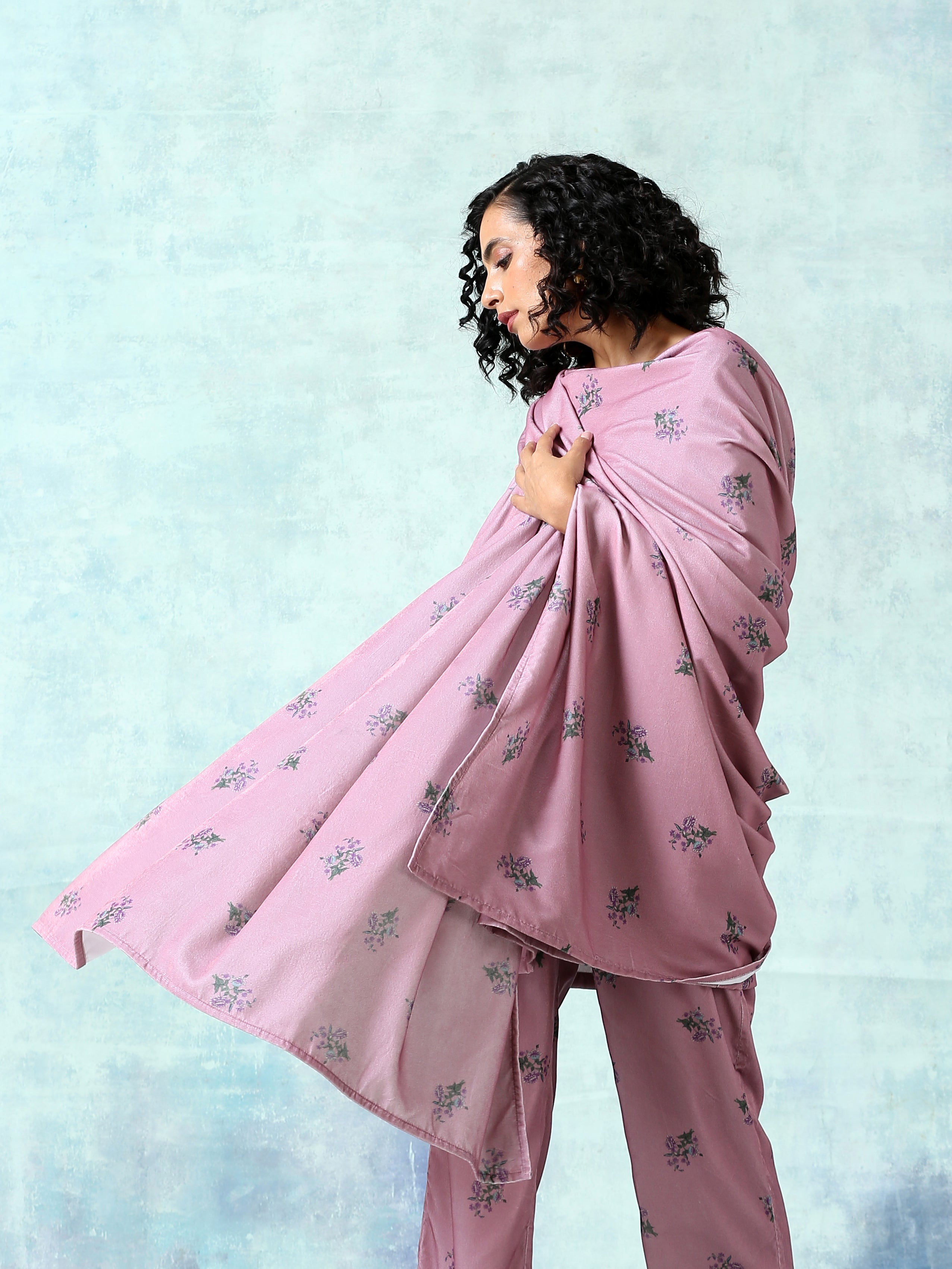 trueBrowns Light Mauve Printed Velvet Shawl - Distacart