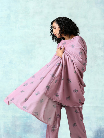 trueBrowns Light Mauve Printed Velvet Shawl - Distacart