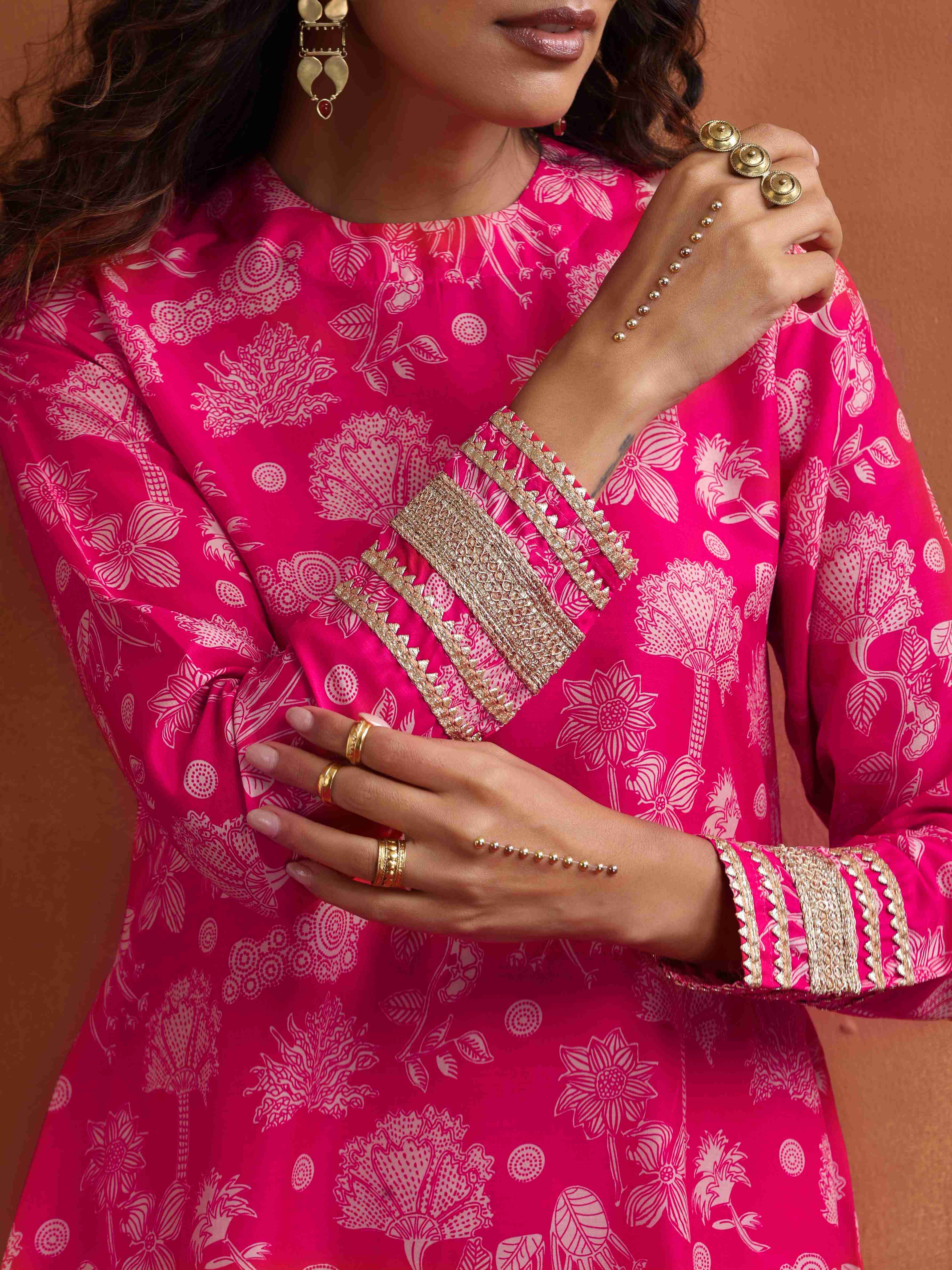 trueBrowns Red Print Sharara Set - Distacart