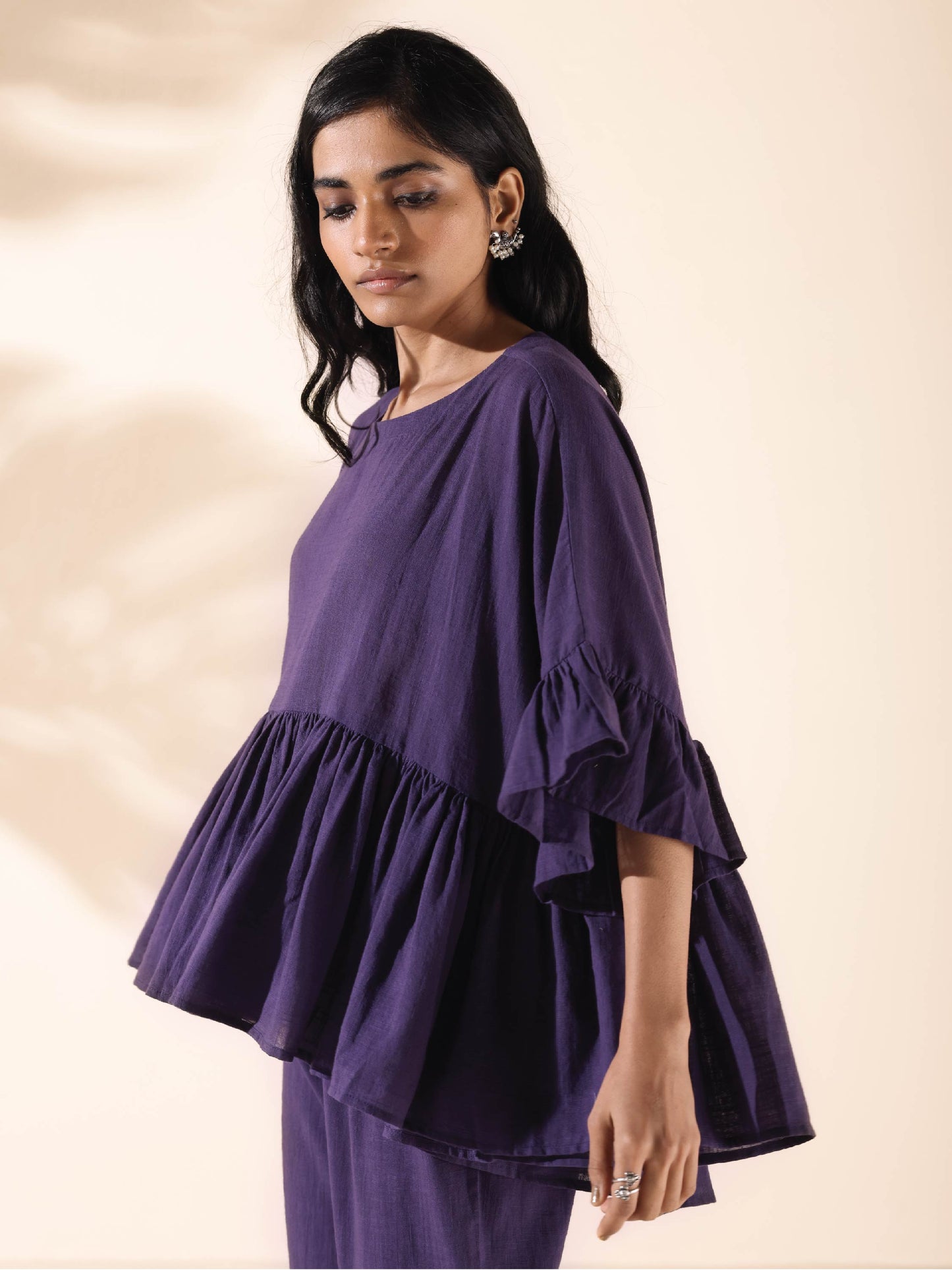 trueBrowns Purple Cotton Flared Co-ord Set - Distacart