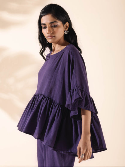 trueBrowns Purple Cotton Flared Co-ord Set - Distacart