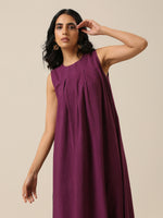 Thumbnail for trueBrowns Plum Purple Slub Texture Sleeveless Kurta Pant Set - Distacart